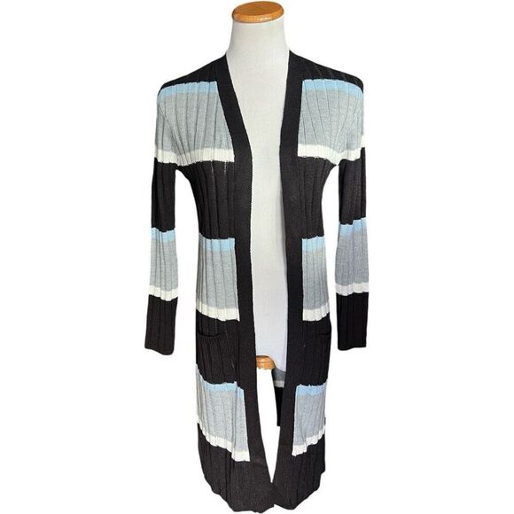 NWT Womens No Boundaries Lace Back Duster Color Block Sweater Cardigan - Sz XS - Picture 5 of 7